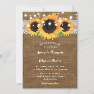 Vintage Sunflower Burlap Lace Wedding Invitations