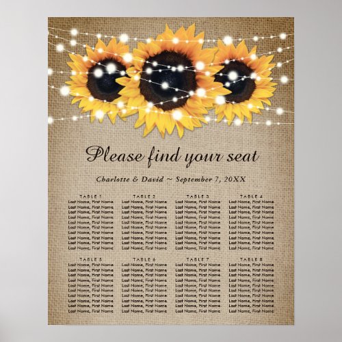 Vintage Sunflower Burlap Wedding Seating Chart 8