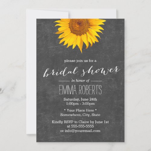 Vintage Sunflower Chalkboard Bridal Shower 5x7 Paper Invitation Card