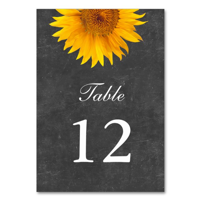 Vintage Sunflower Chalkboard Wedding Table Cards (Front)