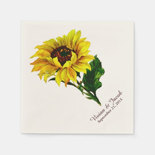 Vintage Sunflower Custom Wedding Napkins