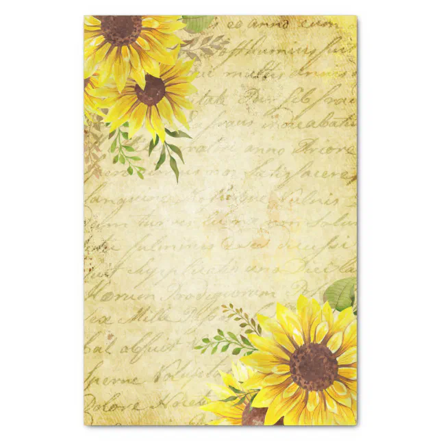 Vintage Sunflower Decoupage Handwritten Letter Tissue Paper | Zazzle
