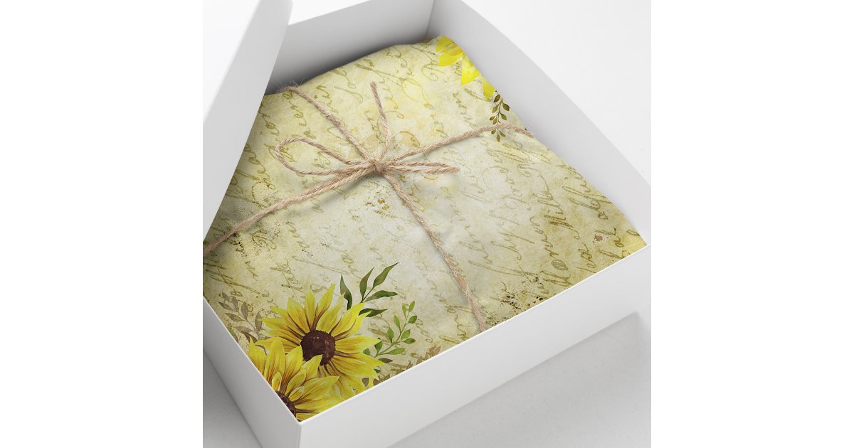 Vintage Sunflower Decoupage Handwritten Letter Tissue Paper | Zazzle