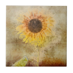 Vintage Sunflower Design Ceramic Tile