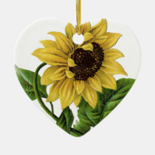 Vintage Sunflower Drawing Ceramic Ornament