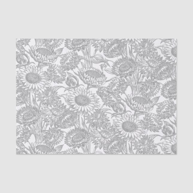 Vintage Sunflower Elegant Decoupage Toile Gray Tissue Paper (Front)