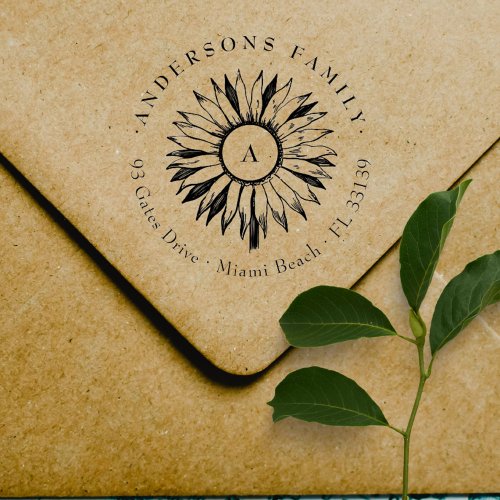 Vintage Sunflower Elegant Family Return Address Rubber Stamp