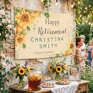 Vintage Sunflower Elegant Summer Retirement Party Banner