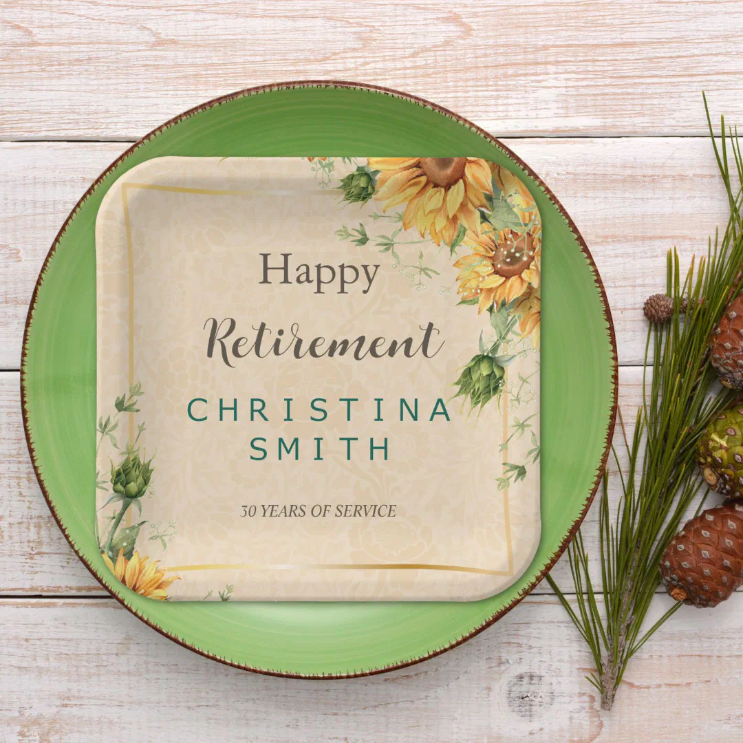 Vintage Sunflower Elegant Summer Retirement Party Paper Plates (Vintage Sunflower Elegant Summer Retirement Party Paper Plates)