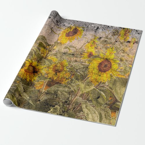 Vintage Sunflower Field Yellow Grunge Texture Wrapping Paper