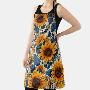 Vintage Sunflower Floral Botanical Kitchen Apron