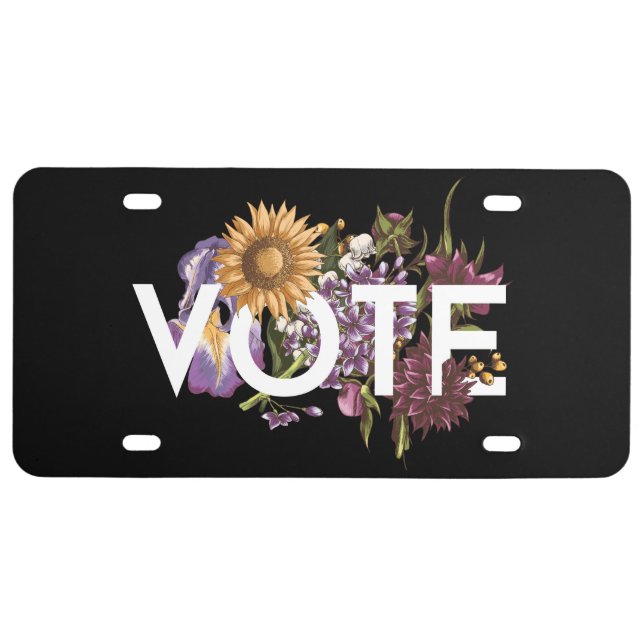 Vintage sunflower Floral Elegant Feminine Go Vote License Plate (Front)
