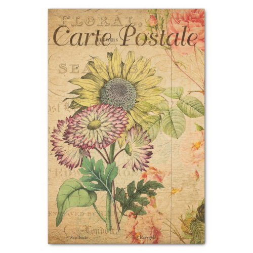 Vintage Sunflower Floral Flowers French Tissue Paper