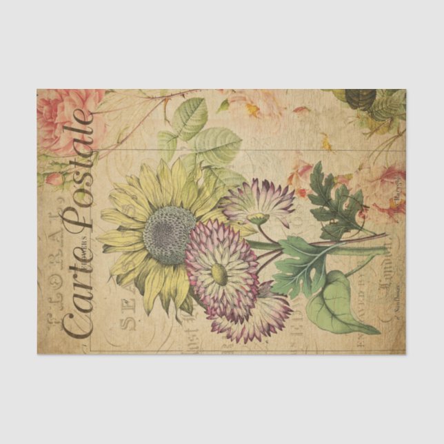 Vintage Sunflower Floral Flowers French Tissue Paper (Front)