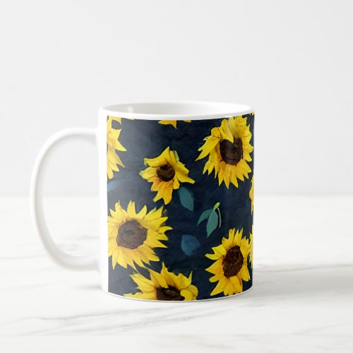 Vintage Sunflower Floral Watercolor Coffee Mug