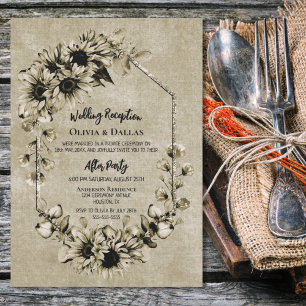 Vintage Sunflower Floral Wedding Reception Invitation