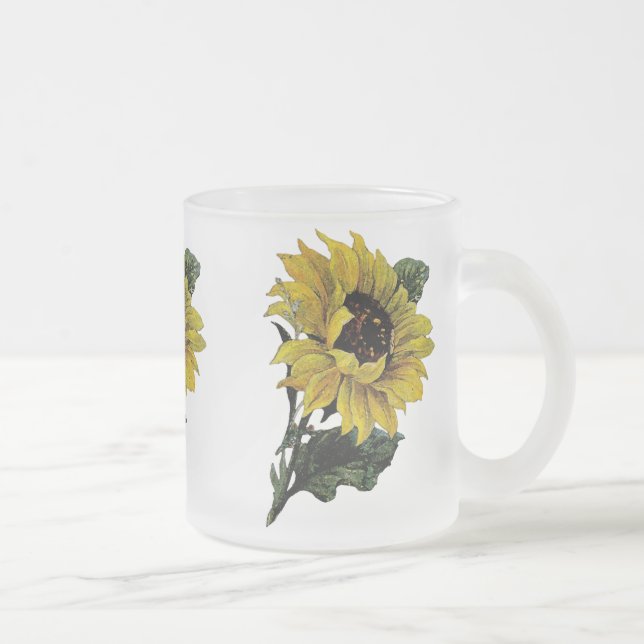 Vintage Sunflower Frosted Glass Coffee Mug (Right)