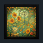 Vintage Sunflower Garden Butterflies Art Nouveau Gift Box<br><div class="desc">This elegant gift box features a floral vintage art nouveau yellow sunflower garden with a bouquet of flowers in a vase and butterflies. Image generated with AI.</div>