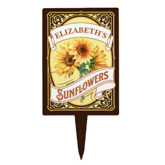 Vintage Sunflower Garden Marker Plant Stake Cake Topper