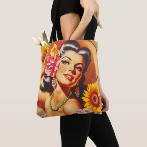 Vintage Sunflower Girl Tote Bag