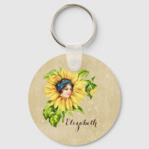 Vintage Sunflower Girl Victorian Floral Art