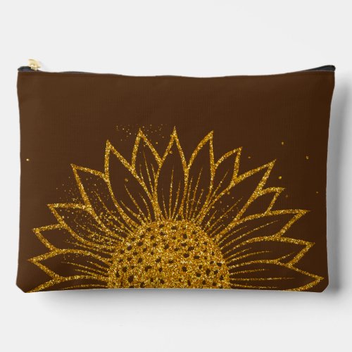 Vintage Sunflower Glitter Floral Monogrammed  Accessory Pouch