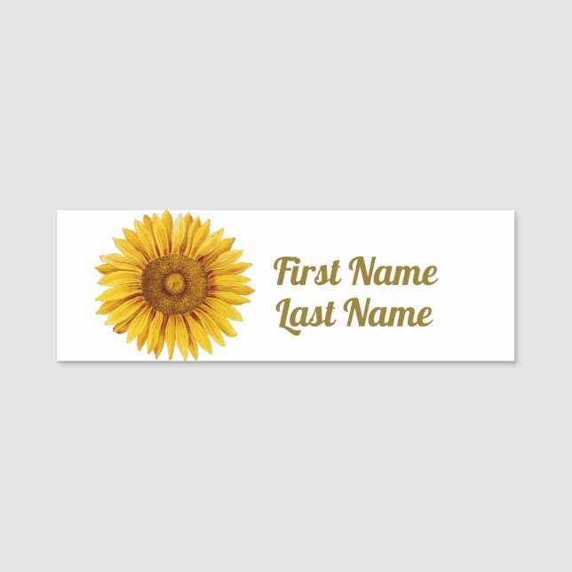 Vintage Sunflower Happy Flower Name Tag (Front)