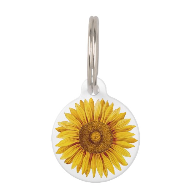Vintage Sunflower Happy Flower Pet ID Tag (Front)