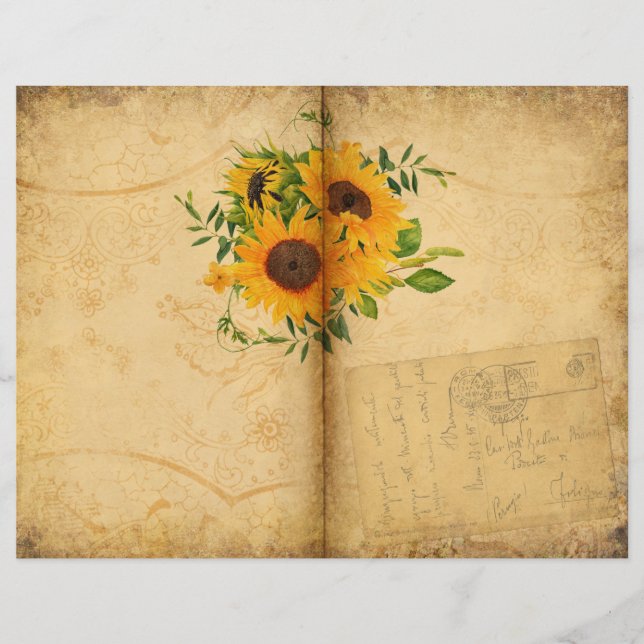 Vintage Sunflower Journal Scrapbook Page (Front)