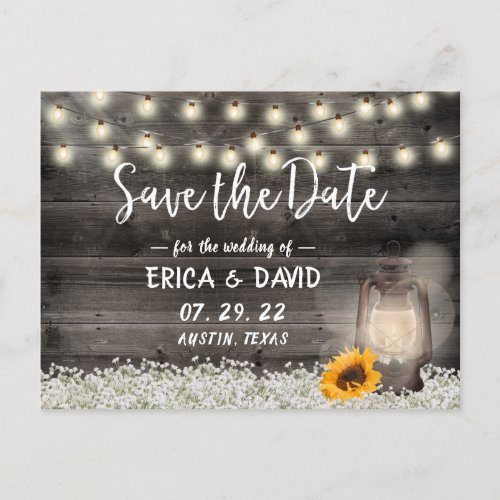 Vintage Sunflower Lantern Wedding Save the Date Announcement Postcard