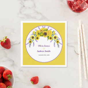 Vintage Sunflower & Lavender Floral Wedding Party Napkins