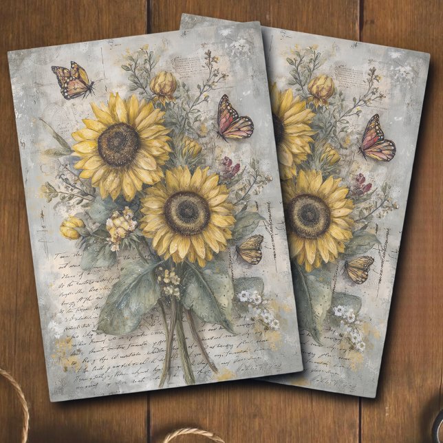 Vintage Sunflower Letter Ephemera Decoupage  Tissue Paper (Creator Uploaded)