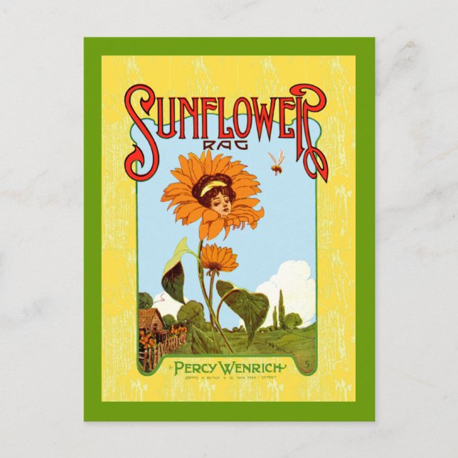 Vintage Sunflower Music Postcard (Front)