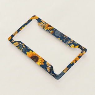 Vintage Sunflower Navy Car License Plate Frame