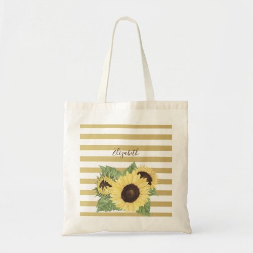 Vintage Sunflower On Stripes Tote Bag