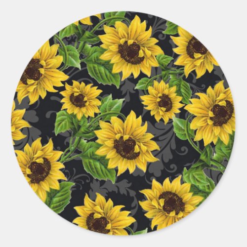 Vintage sunflower pattern classic round sticker