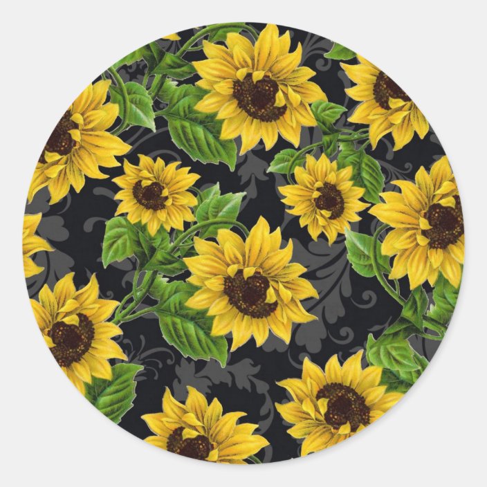 Sunflower Stickers Pattern Vintage sunflower pattern classic round sticker | Zazzle