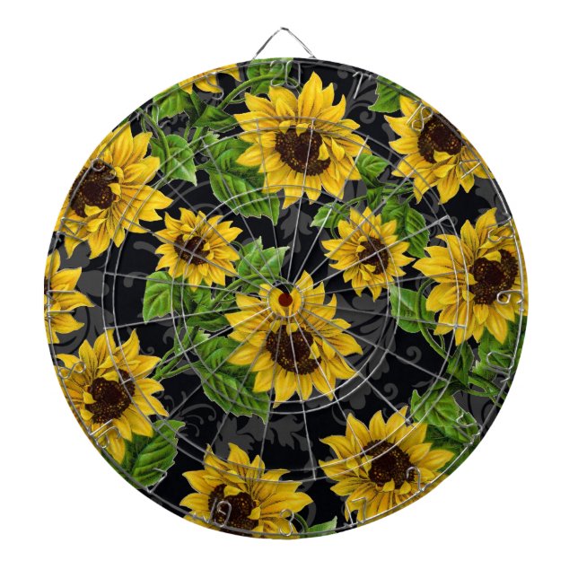 Vintage sunflower pattern dartboard with darts (Front)