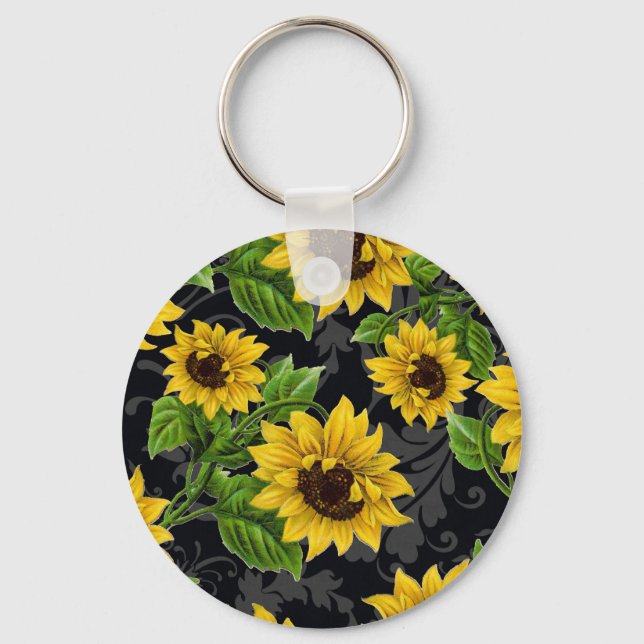 Vintage sunflower pattern keychain (Front)
