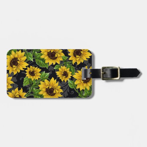 Vintage sunflower pattern luggage tag