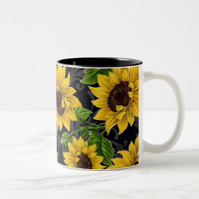 Vintage sunflower pattern Two-Tone coffee mug (Right)