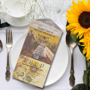 Vintage Sunflower Photo QR Code All In One Invitation