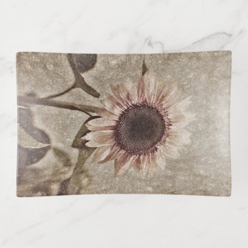 Vintage Sunflower Pink Sepia Brown Rustic Texture Trinket Tray