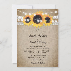 Vintage Sunflower Rustic Burlap Lace Wedding Invitation