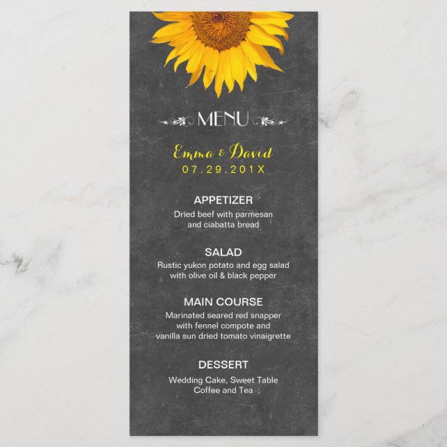 Vintage Sunflower Rustic Chalkboard Wedding Menu (Front)
