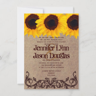 Vintage Sunflower Rustic Wedding Invitations
