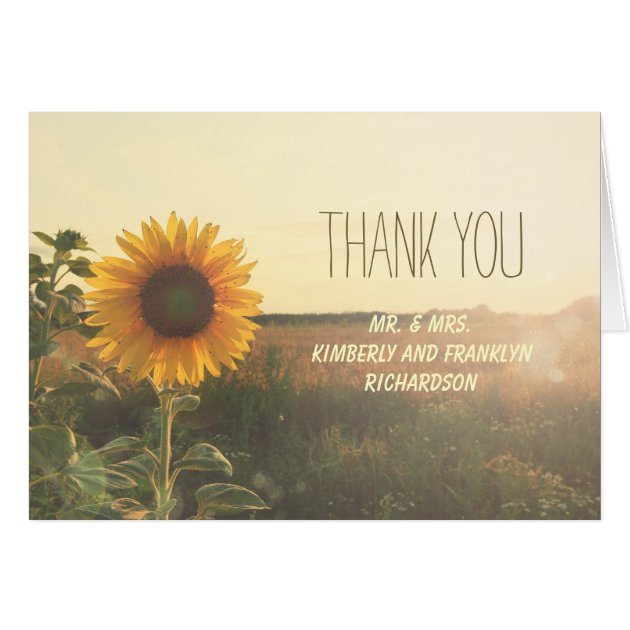 Vintage Sunflower Rustic Wedding Thank You Card
