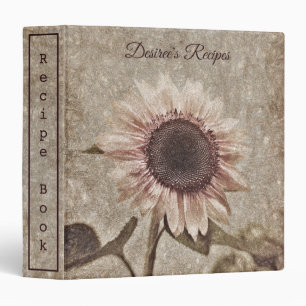 Vintage Sunflower Sepia Brown Pink Rustic Recipe 3 Ring Binder
