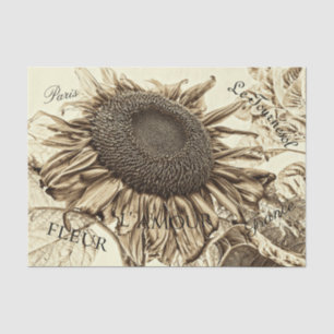 Vintage Sunflower Sepia Tone Old Script Decoupage Tissue Paper