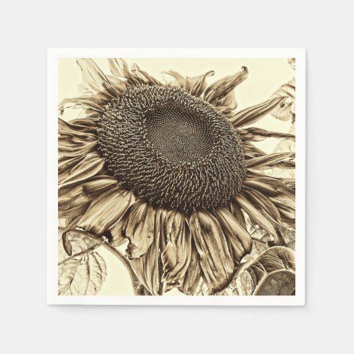 Vintage Sunflower Sepia Tone Old Style Decoupage Napkins